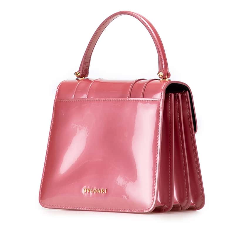 Bvlgari Patent Serpenti Forever Top Handle Satchel Pink Leather Good condition - Back View