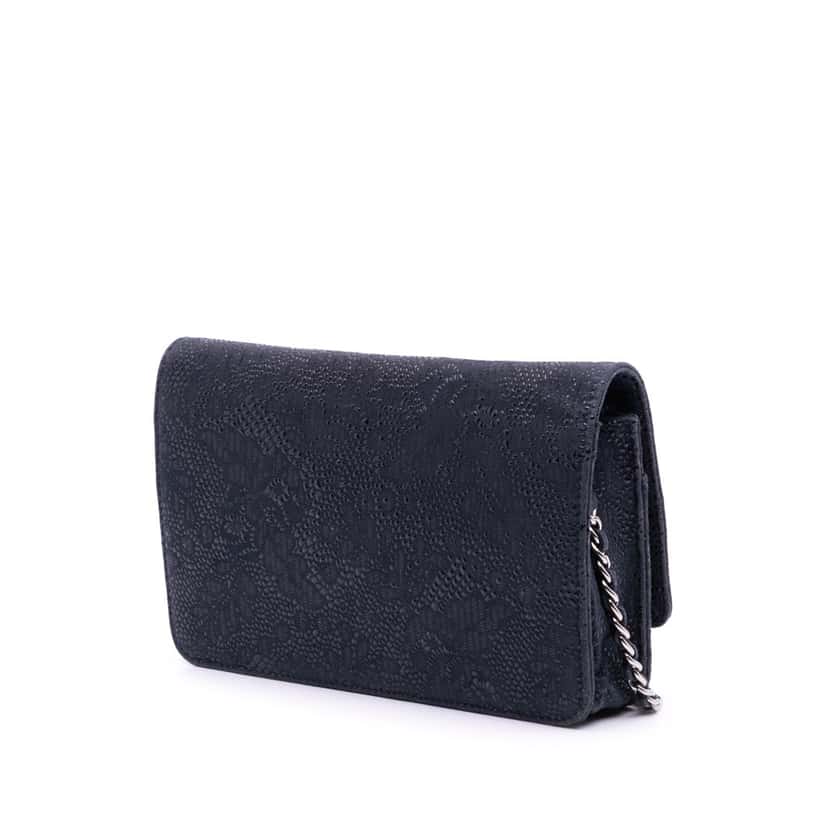 Chanel Lace Overlay Goatskin Wallet On Chain Blue Leather Good condition - Back View