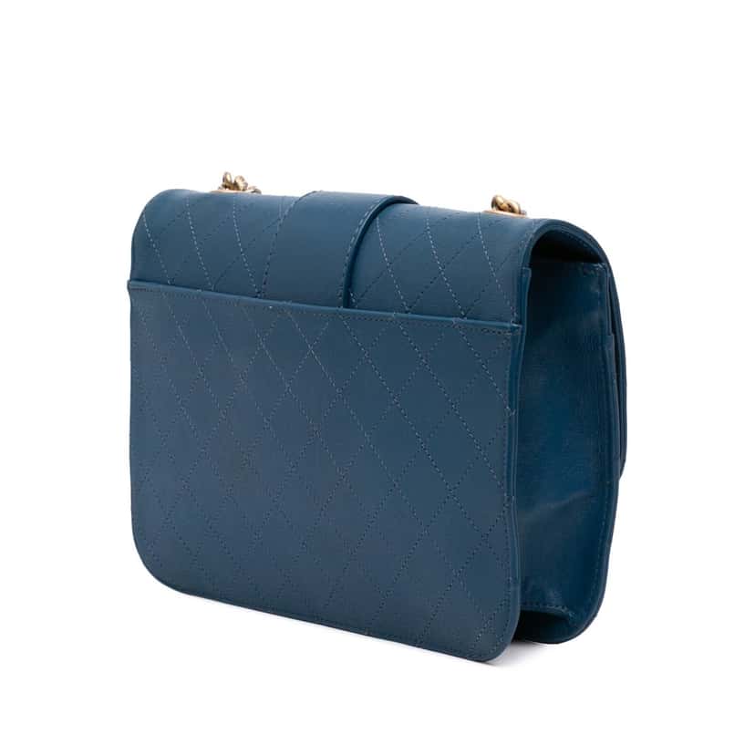 Chanel Large Quilted Sheepskin Front Chain Flap Blue Leather Good condition - Back View