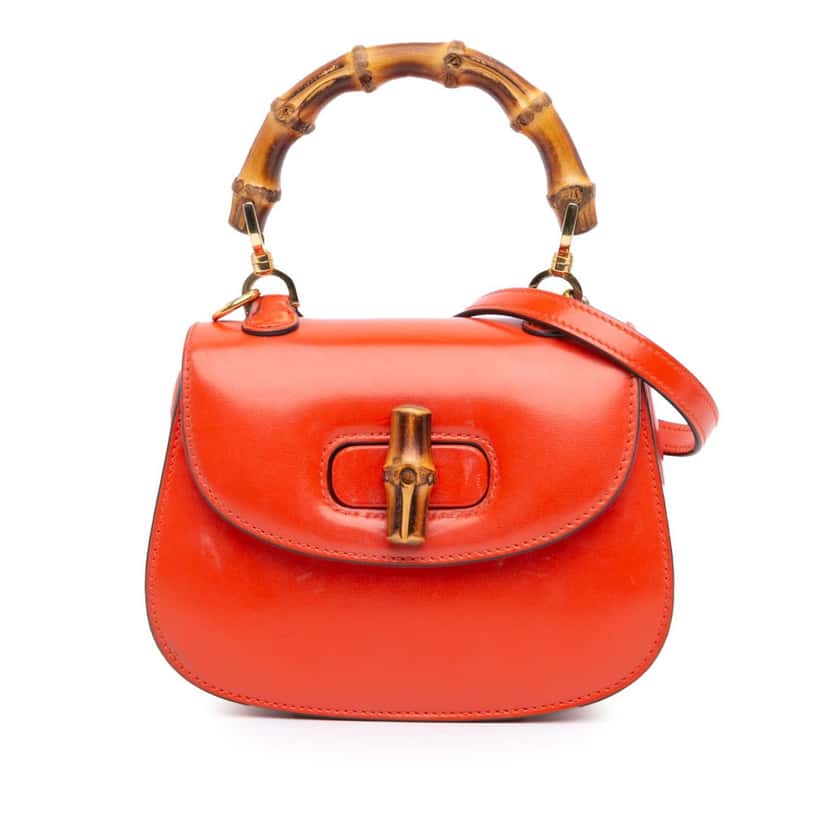 Gucci Mini Calfskin 1947 Bamboo Top Handle Bag Orange Leather Good condition - Front View