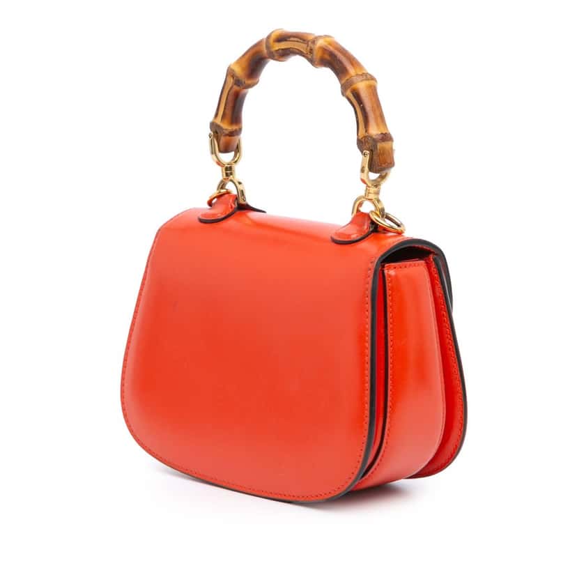 Gucci Mini Calfskin 1947 Bamboo Top Handle Bag Orange Leather Good condition - Back View