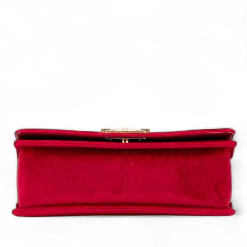 Chanel Old Medium Quilted Velvet Boy Flap Red Velvet Good condition - Inside View