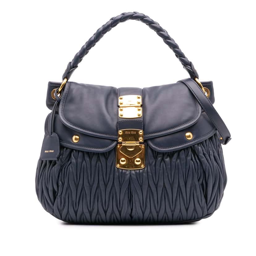 Miu Miu Matelasse Nappa Coffer Satchel Blue Leather Good condition - Front View
