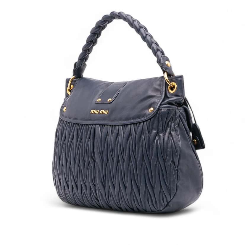 Miu Miu Matelasse Nappa Coffer Satchel Blue Leather Good condition - Back View