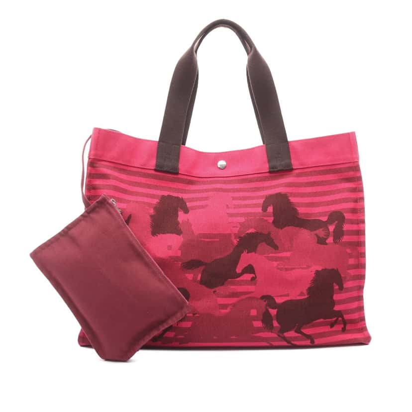 Hermès Toile Chevaux En Camouflage Beach Tote Pink Canvas Good condition - Front View