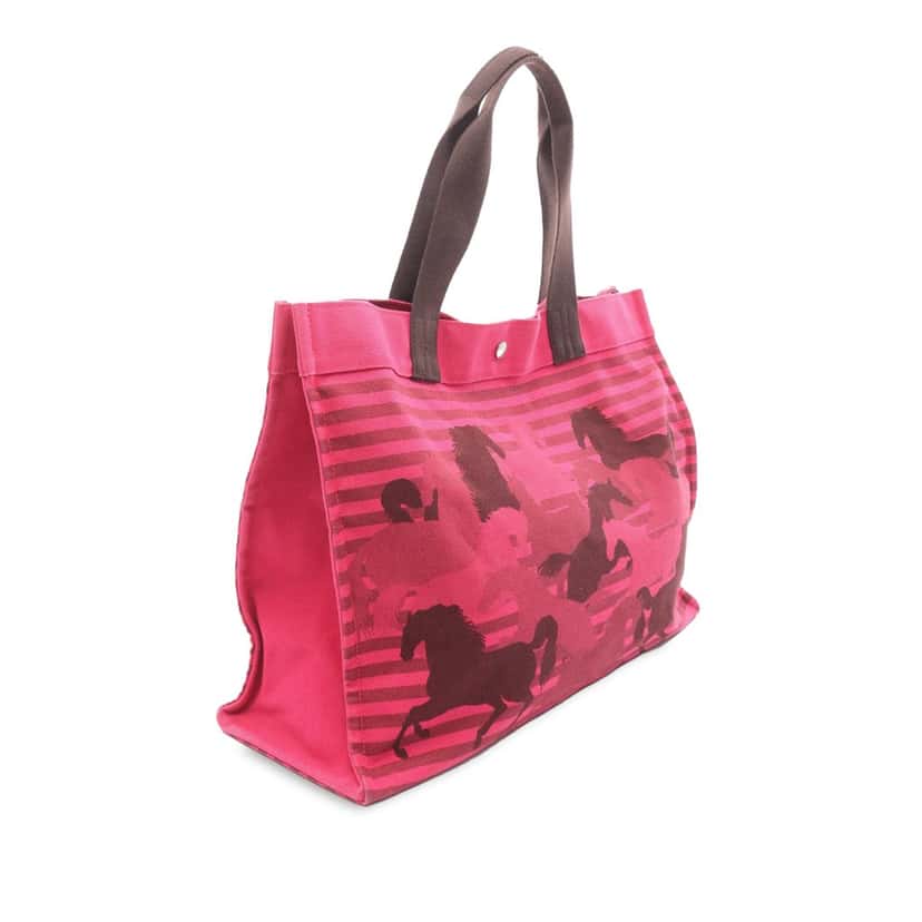 Hermès Toile Chevaux En Camouflage Beach Tote Pink Canvas Good condition - Back View
