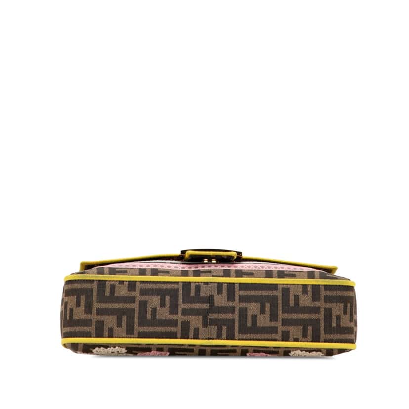 Fendi Zucca Embroidered Canvas Floral Baguette Satchel Brown Canvas Good condition - Inside View