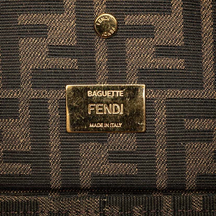 Fendi Zucca Embroidered Canvas Floral Baguette Satchel Brown Canvas Good condition - Box View