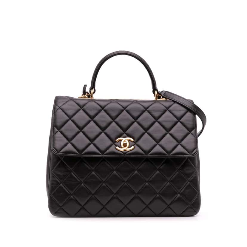Chanel Large Lambskin Trendy CC Top Handle Flap Black Leather Fair condition - Front View
