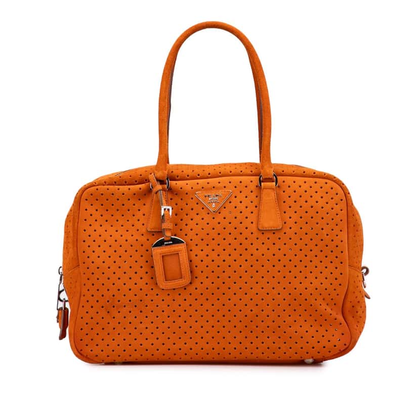 Prada Scamosciato Perforated Bauletto Orange Leather Good condition - Front View
