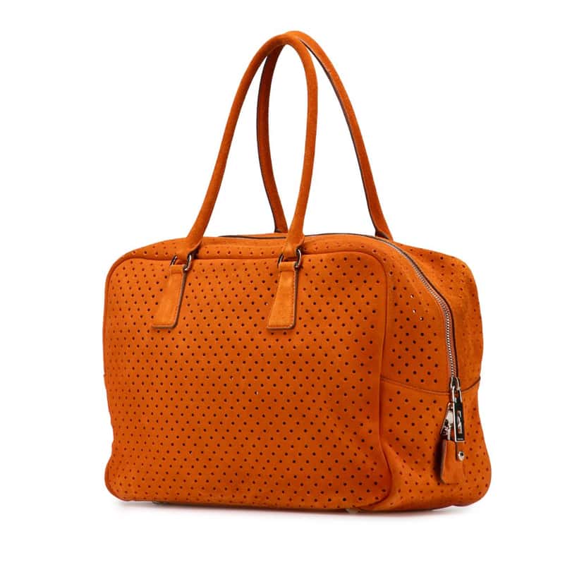 Prada Scamosciato Perforated Bauletto Orange Leather Good condition - Back View