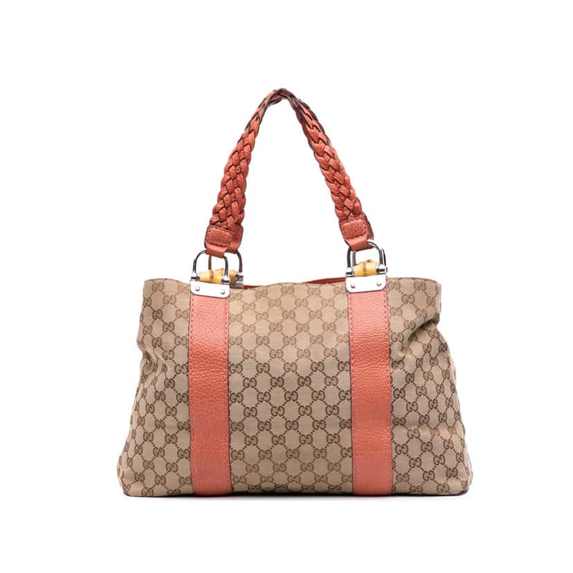 Gucci Medium GG Canvas Bamboo Libeccio Tote Brown Canvas Good condition - Front View