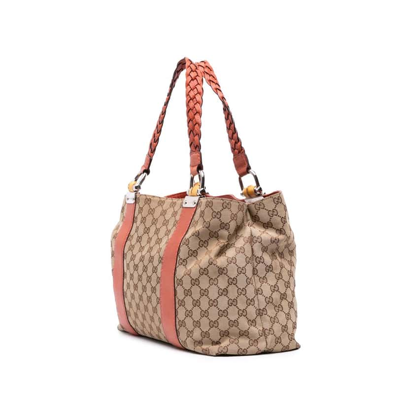 Gucci Medium GG Canvas Bamboo Libeccio Tote Brown Canvas Good condition - Back View