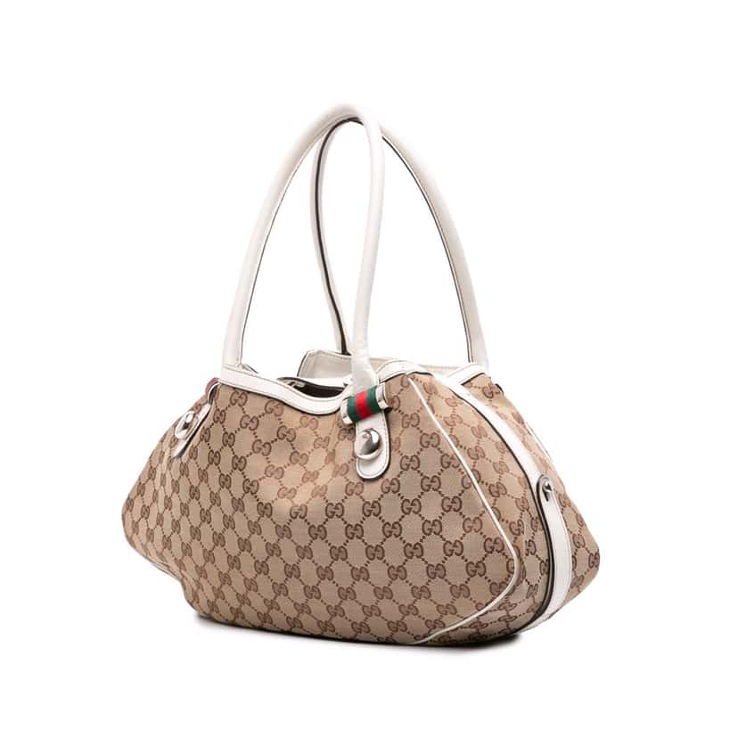 Gucci GG Canvas Web Match Ball Tote Brown Canvas Fair condition - Back View