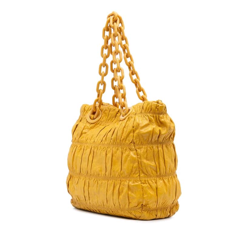 Prada Vernice Gaufre Chain Tote Yellow Leather Good condition - Back View