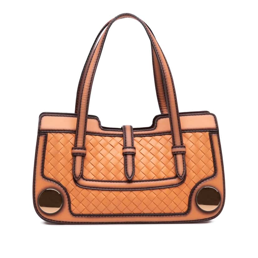 Bottega Veneta Calfskin Intreccio Border Sphere Tote Orange Leather Good condition - Front View