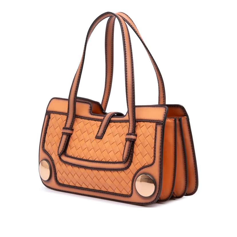 Bottega Veneta Calfskin Intreccio Border Sphere Tote Orange Leather Good condition - Back View