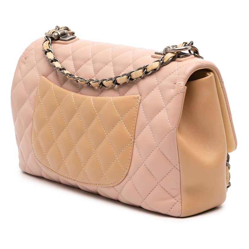 Chanel Medium Classic Tricolor Lambskin Single Flap Pink Leather Fair condition - Back View