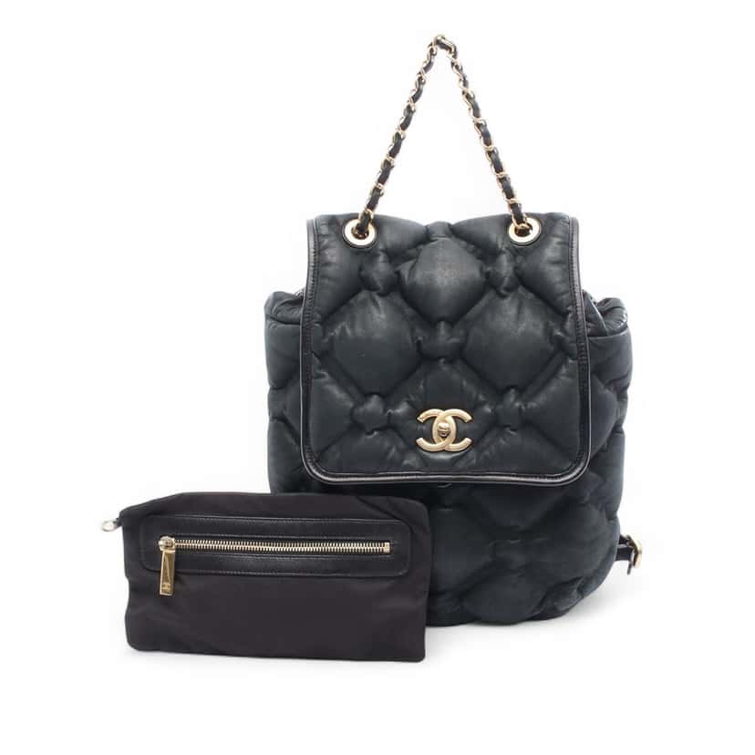 Chanel Quilted Iridescent Calfskin Chesterfield Backpack Black Leather Good condition - Front View
