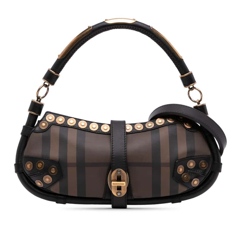 Burberry Smoke Check Studded Coated Canvas Cadet Satchel Brown Canvas Good condition - Front View