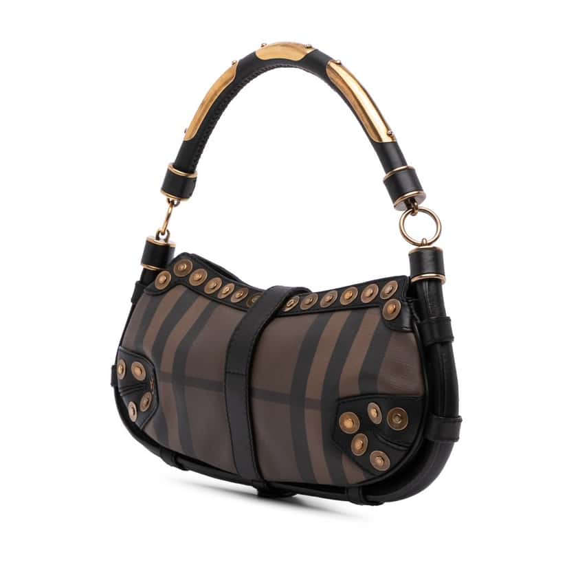 Burberry Smoke Check Studded Coated Canvas Cadet Satchel Brown Canvas Good condition - Back View