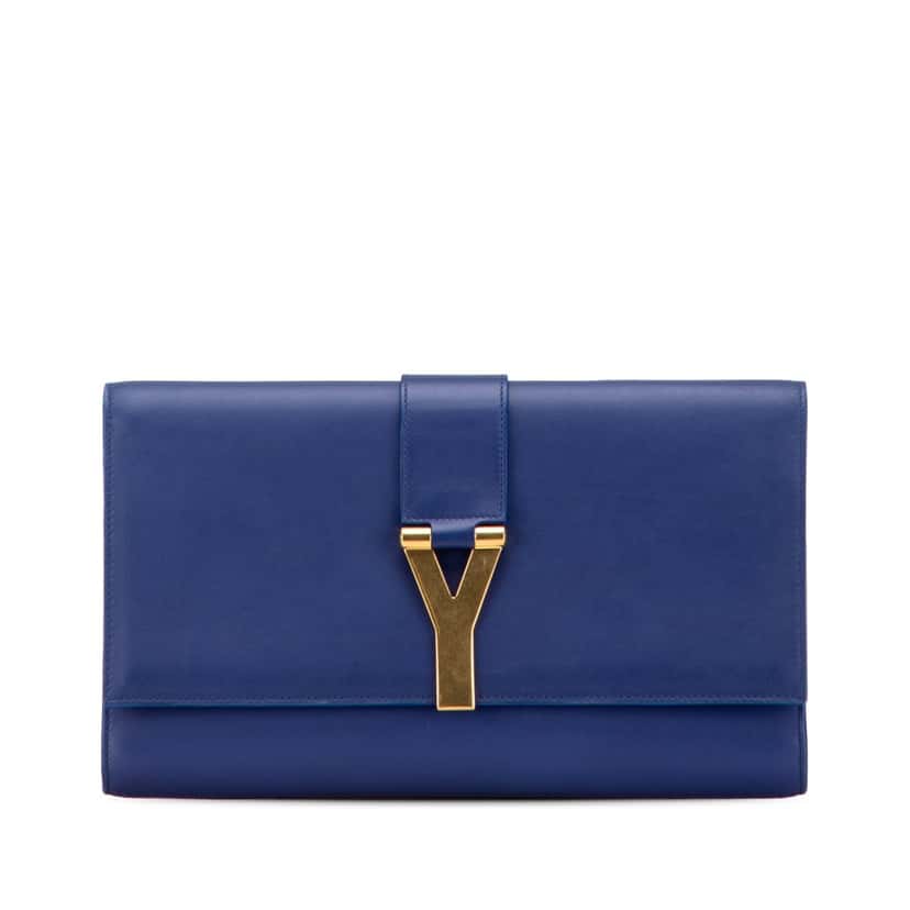 Saint Laurent Leather Chyc Ligne Clutch Blue Leather Good condition - Front View