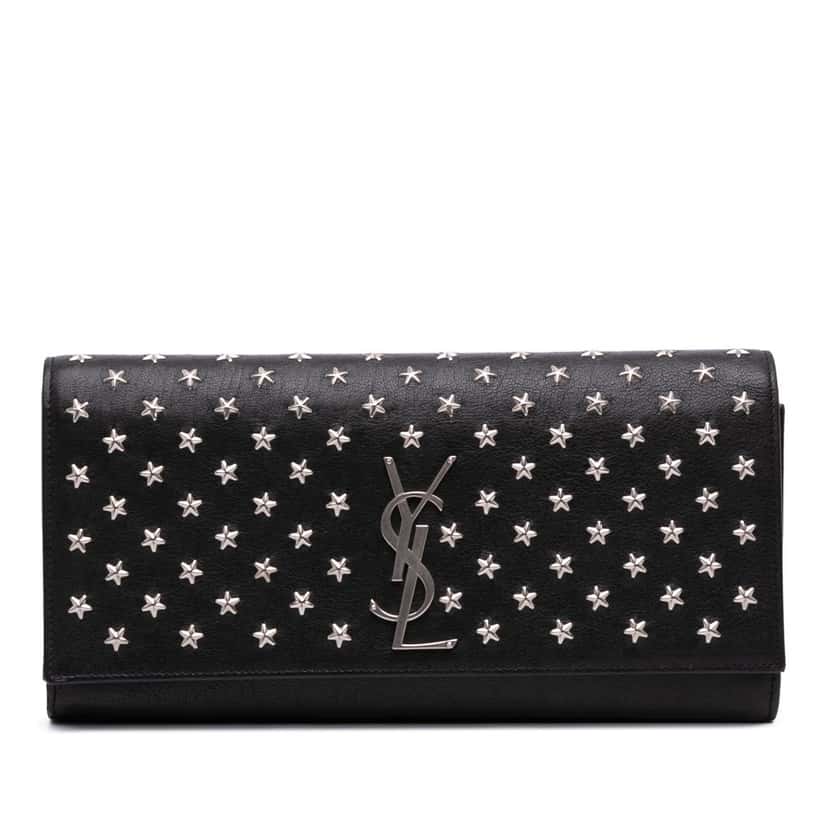 Saint Laurent Leather Star Studded Cassandre Clutch Black Leather Good condition - Front View