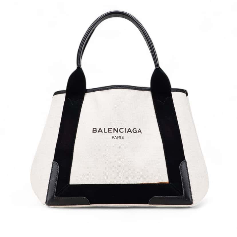 Balenciaga Canvas Navy Cabas Tote S White Canvas Good condition - Front View
