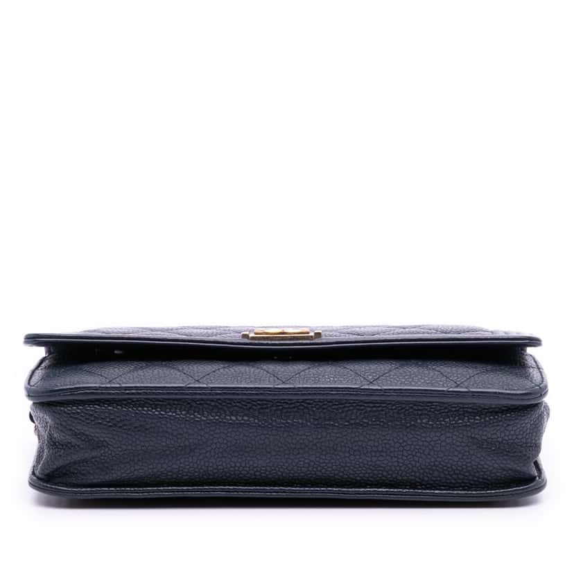Chanel Quilted Caviar Boy Wallet on Chain Blue Leather Good condition - Inside View