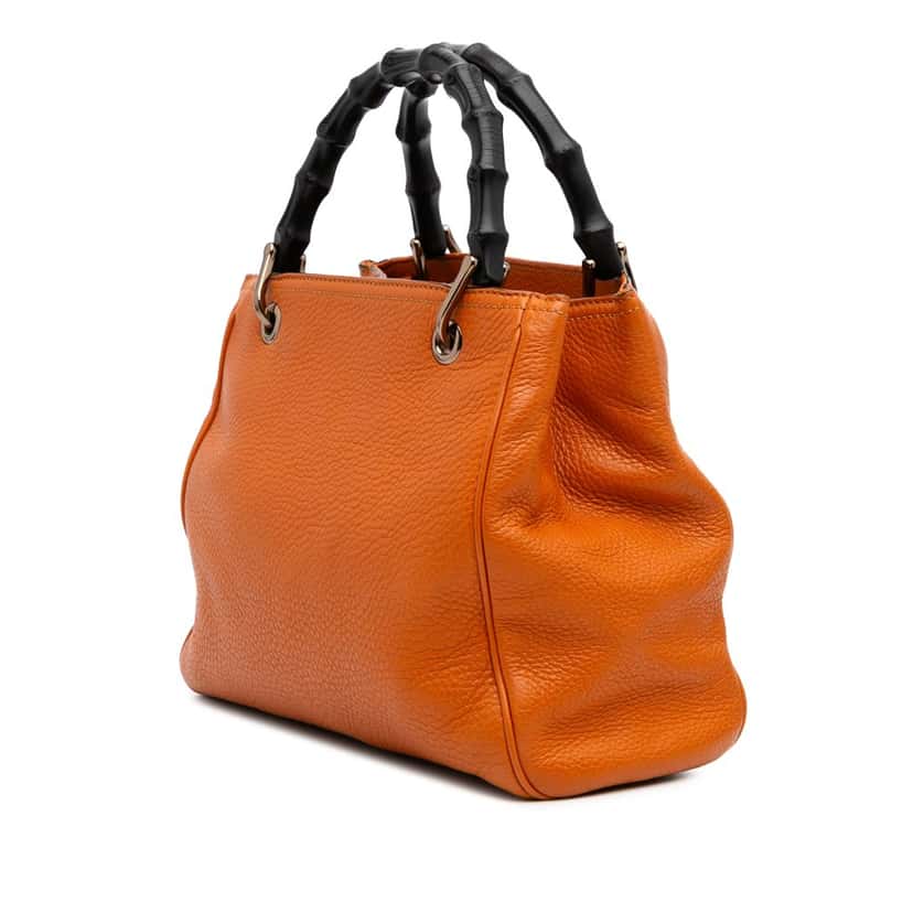Gucci Small Calfskin Bamboo Shopper Satchel Orange Leather Good condition - Back View