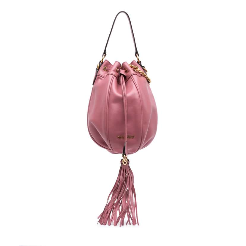 Miu Miu Leather Tassel Accent Bucket Bag Pink Leather Good condition - Front View