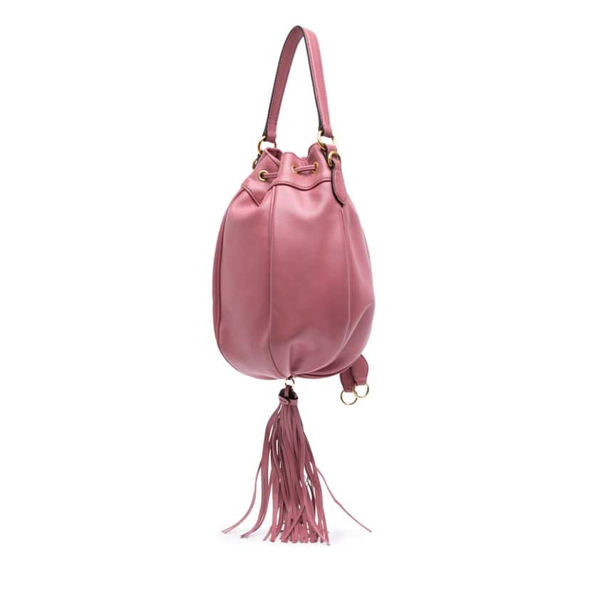 Miu Miu Leather Tassel Accent Bucket Bag Pink Leather Good condition - Back View