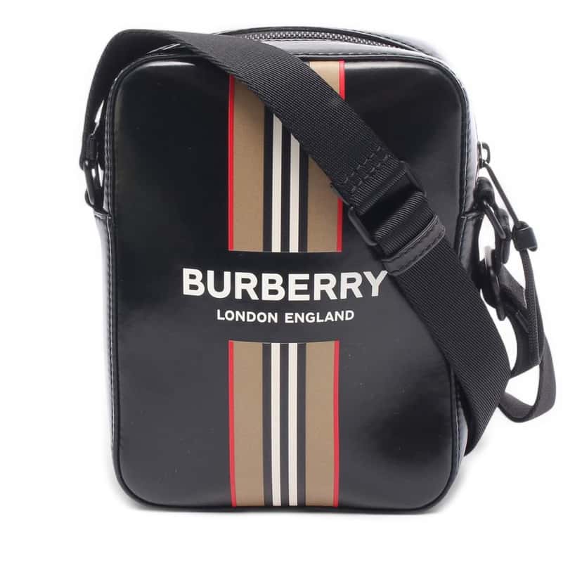 Burberry Coated Canvas Striped Thornton Crossbody Black Canvas Good condition - Front View