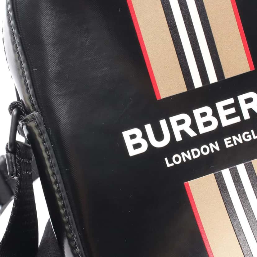 Burberry Coated Canvas Striped Thornton Crossbody Black Canvas Good condition - Box View