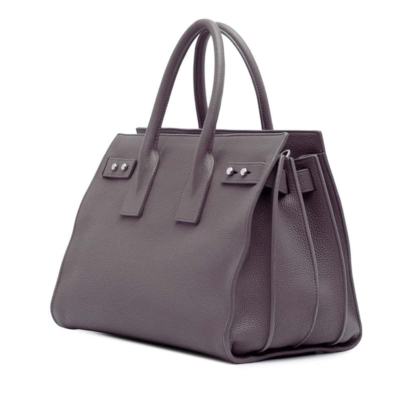 Saint Laurent Small Grained Calfskin Supple Sac De Jour Satchel Grey Leather Good condition - Back View