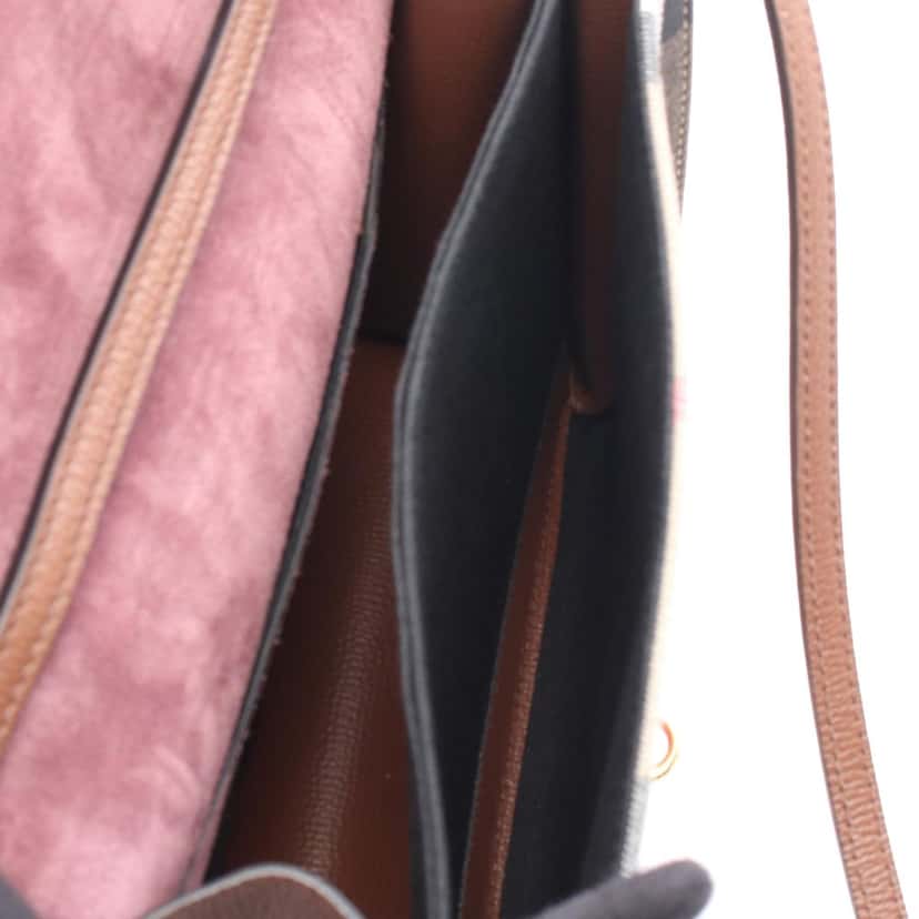 Burberry Small Leather and House Check Canvas Derby Macken Crossbody Brown Canvas Good condition - Inside View