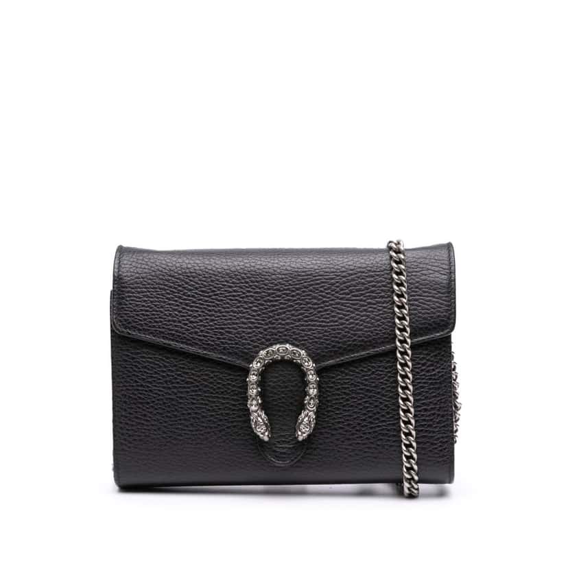 Gucci Mini Leather Dionysus Wallet on Chain Black Leather Good condition - Front View