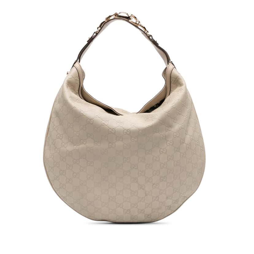 Gucci Guccissima Horsebit Wave Hobo White Leather Fair condition - Front View