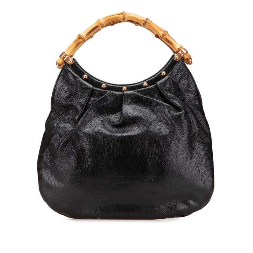 Gucci Studded Calfskin Bamboo Hobo Black Leather Good condition - Front View