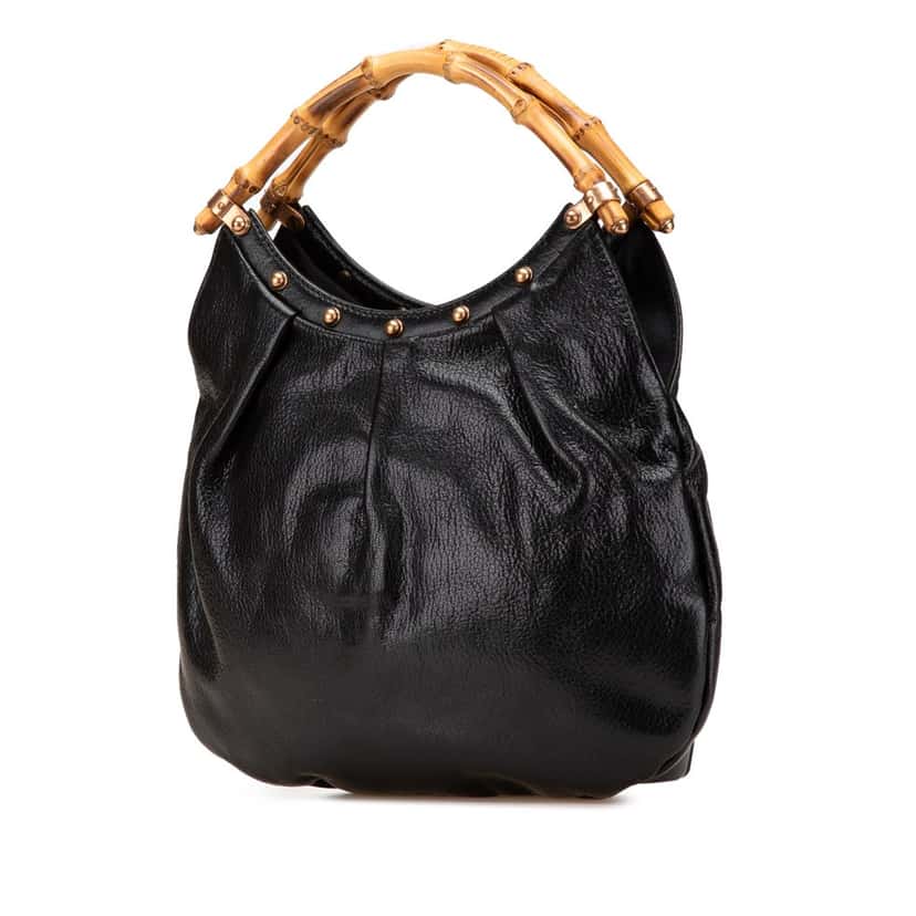 Gucci Studded Calfskin Bamboo Hobo Black Leather Good condition - Back View