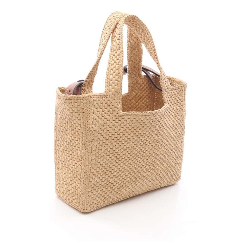 Loewe Mini Raffia Font Tote Brown Good condition - Back View