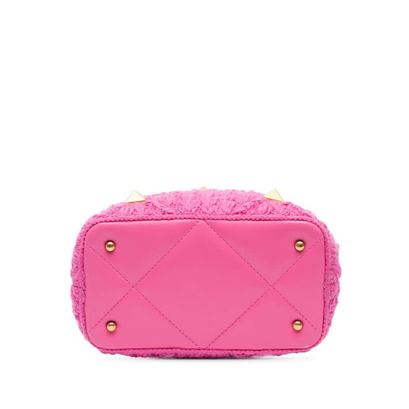 Valentino Small Woven Wool Roman Stud The Handle Bag Pink Wool Good condition - Inside View