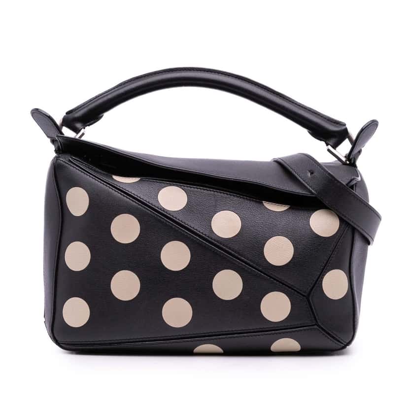 Loewe Medium Calfskin Polka Dot Puzzle Satchel Black Leather Good condition - Front View