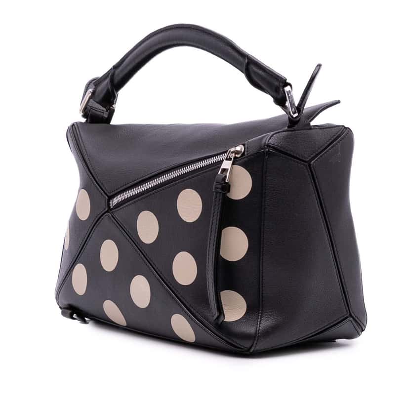 Loewe Medium Calfskin Polka Dot Puzzle Satchel Black Leather Good condition - Back View