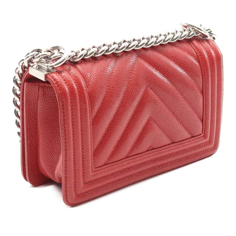 Chanel Small Chevron Caviar Boy Flap Red Leather Good condition - Back View