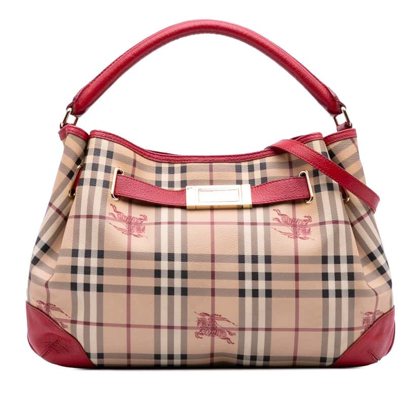 Burberry Medium Haymarket Check Coated Canvas Willenmore Hobo Brown Canvas Good condition - Front View