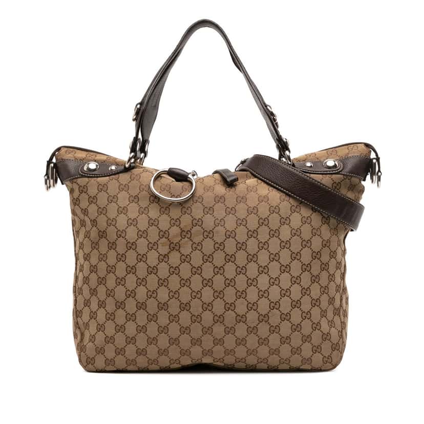 Gucci Large GG Canvas Icon Bit Satchel Brown Canvas Good condition - Front View