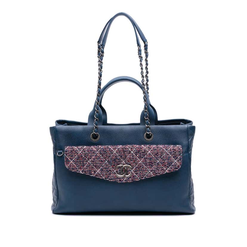 Chanel Large Caviar and Tweed Coco Break Shopping Tote Blue Leather Good condition - Front View