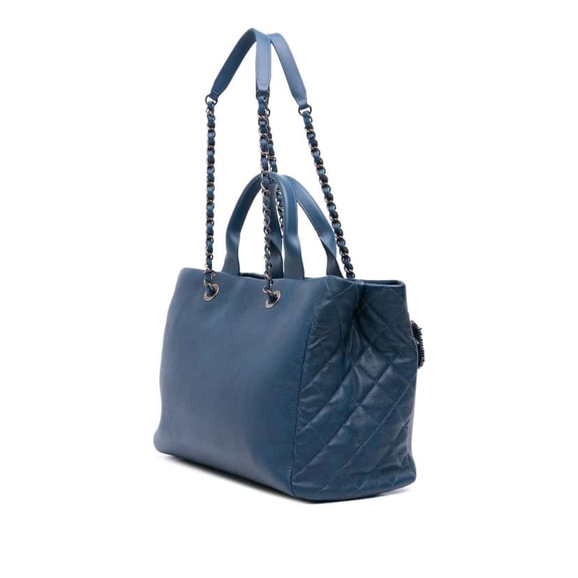 Chanel Large Caviar and Tweed Coco Break Shopping Tote Blue Leather Good condition - Back View