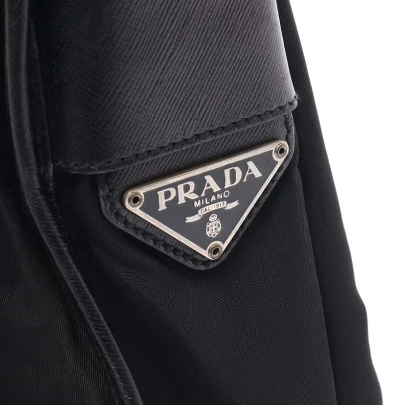 Prada Saffiano Trimmed Tessuto Buckle Messenger Bag Black Good condition - Box View
